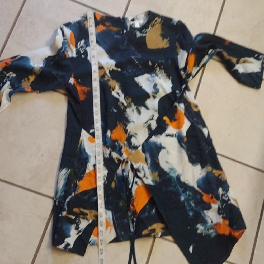 Cos watercolor wrap blouse long sleeve paint splatter print blue orange 4 - Picture 9 of 11